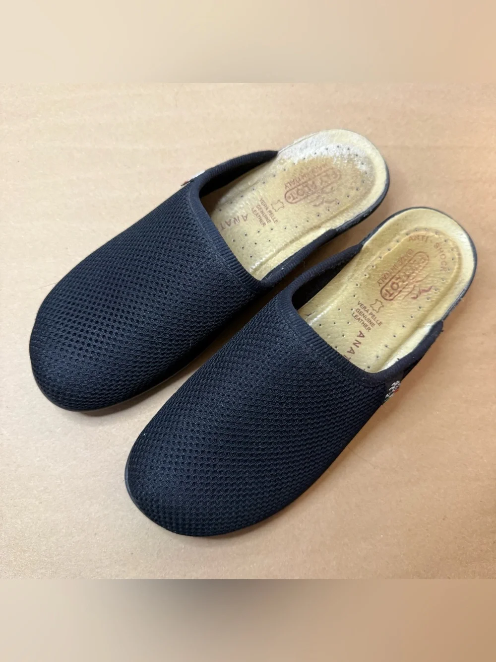 Vera Pelle Fly Flot Black Mesh Slip-On Loafers Mules